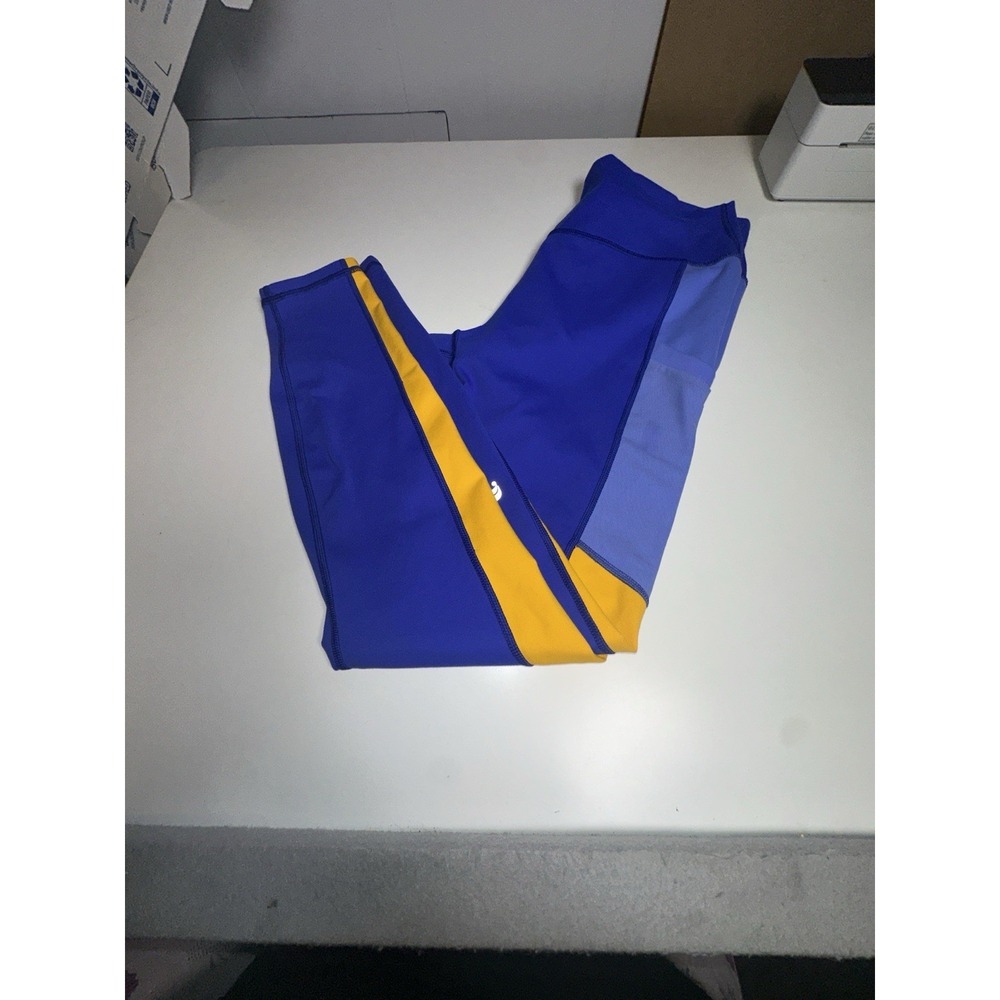 Fabletics Powerhold Leggings Womens Large Blue Yellow Mid Rise Athletic Pockets - Picture 5 of 5